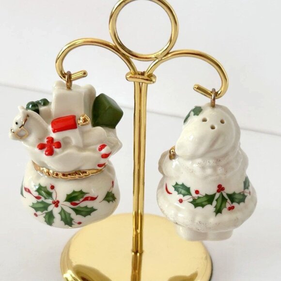 Lenox Santa Sack of Toys Salt And Pepper Shaker Set With Gold Stand Christmas De - Picture 2 of 6